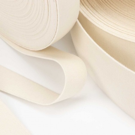 Elástico liso 100% algodón biodegradable, color crudo - Rollo 25 metros