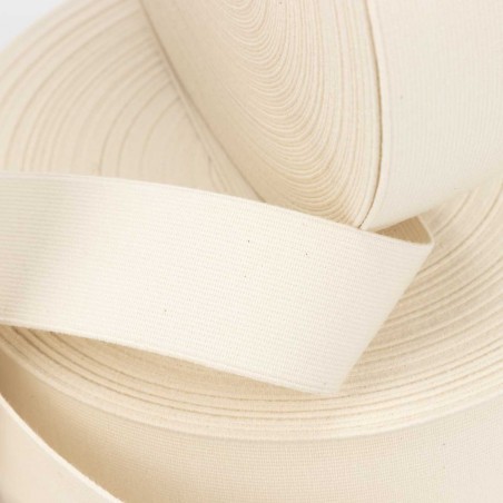 Elástico liso 100% algodón biodegradable, color crudo - Rollo 25 metros