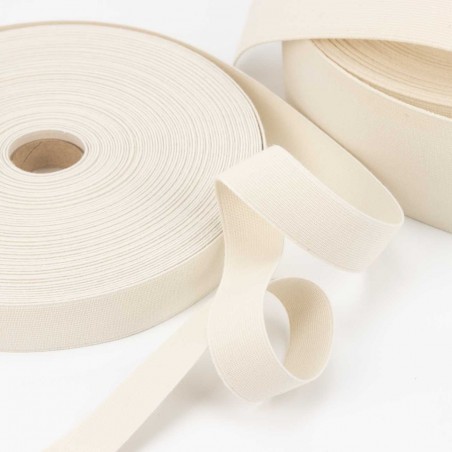 Elástico liso 100% algodón biodegradable, color crudo - Rollo 25 metros