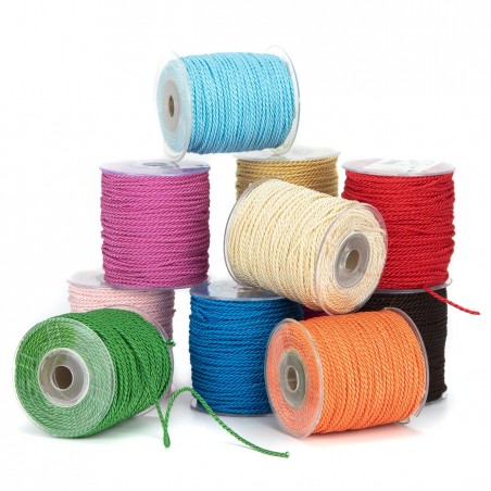 Cordón de raso brillante 2 mm, rayón-poliéster, Grober 704 - Rollo 50 metros