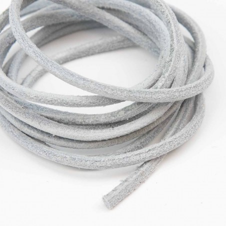 Cordón 3 mm redondo de cuero serraje blanco - Rollo 50 mts