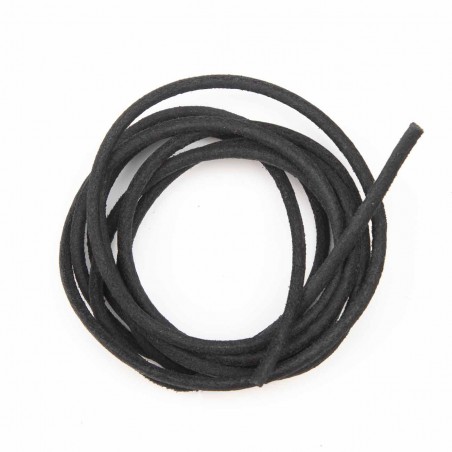 Cordón 3 mm redondo de cuero serraje negro - Rollo 50 mts