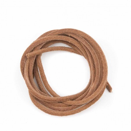Cordón 3 mm redondo de cuero serraje camel - Rollo 50 mts
