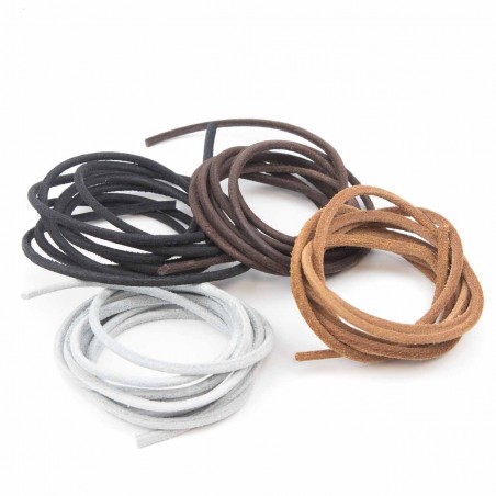 Cordón 3 mm redondo de cuero serraje camel - Rollo 50 mts