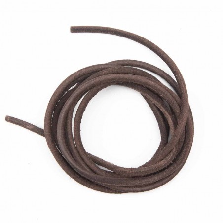 Cordón 3 mm redondo de cuero serraje marrón café - Rollo 50 mts