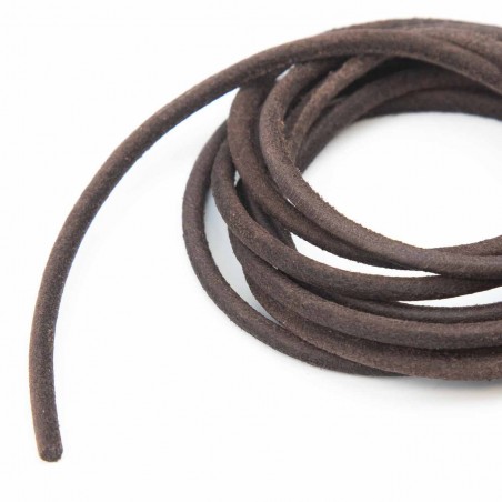 Cordón 3 mm redondo de cuero serraje marrón café - Rollo 50 mts