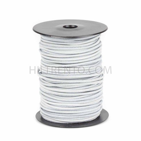 Cordón 3 mm redondo de cuero serraje blanco -...