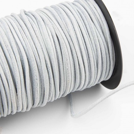 Cordón 3 mm redondo de cuero serraje blanco - Rollo 50 mts