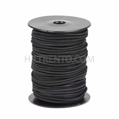 Cordón 3 mm redondo de cuero serraje negro -...