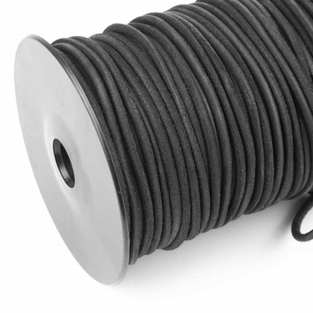 Cordón 3 mm redondo de cuero serraje negro - Rollo 50 mts