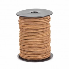 Cordón 3 mm redondo de cuero serraje camel - Rollo 50 mts