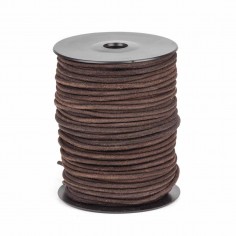 Cordón 3 mm redondo de cuero serraje marrón café - Rollo...