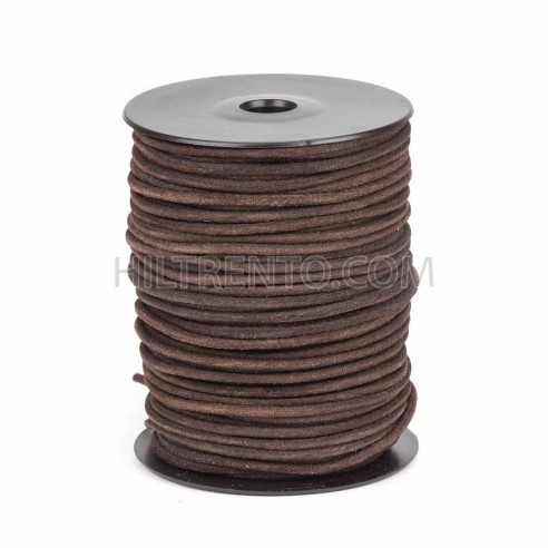 Cordón 3 mm redondo de cuero serraje marrón...