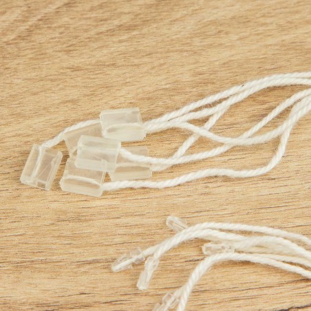 Marchamo biodegradable plano crema transparente, hilo etiquetar algodón 18 cm - 1000 uds
