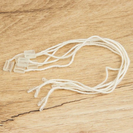 Marchamo biodegradable plano crema transparente, hilo etiquetar algodón 18 cm - 1000 uds