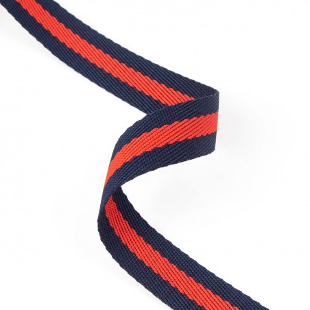 Cinta poliéster trenzada rayas 20 mm marino/rojo/marino - Rollo 50 metros