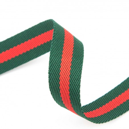 Cinta poliéster trenzada rayas 20 mm verde/rojo/verde - Rollo 50 metros
