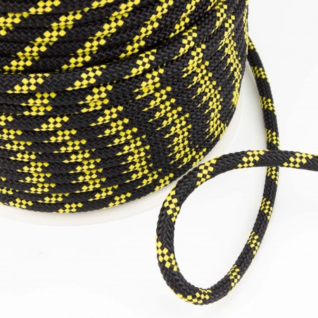 Cuerda driza nylon 10 mm gruesa, amarillo - negro - Carrete 100 metros