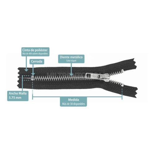 Cremallera YKK metálica malla 5 níquel - 40 cm...