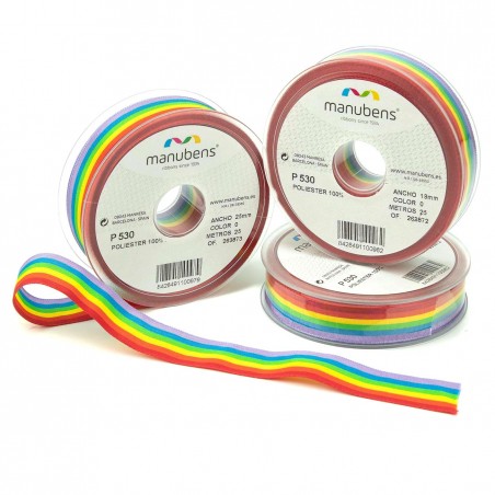 Cinta bandera multicolor, LGTB, LGBT, arcoíris 100% poliéster, Manubens 530 - Rollo 25 metros