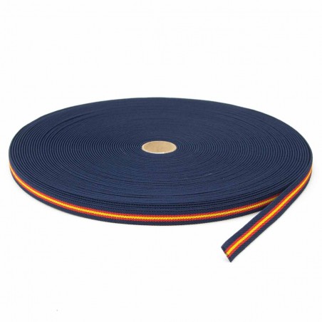 Cinta elástica 15 mm bandera España fondo marino, policía nacional, para pulseras - Rollo 30 metros