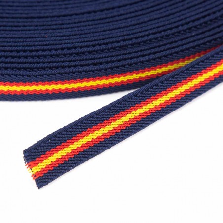 Cinta elástica 15 mm bandera España fondo marino, policía nacional, para pulseras - Rollo 30 metros
