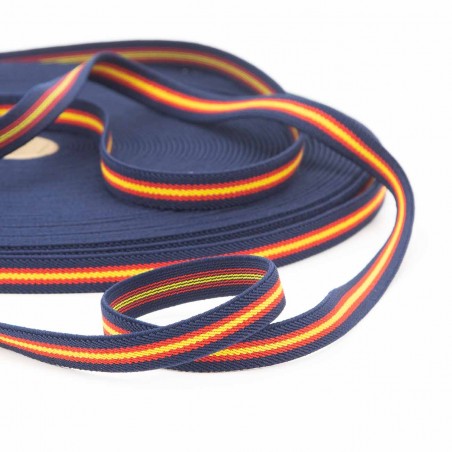 Cinta elástica 15 mm bandera España fondo marino, policía nacional, para pulseras - Rollo 30 metros