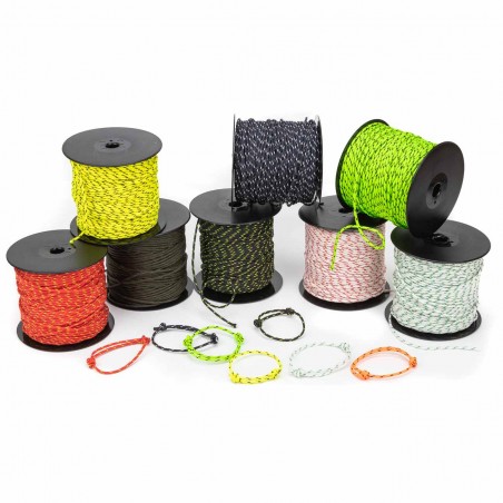 Cuerda trenzada poliéster 3 mm, fantasía verde-amarillo , cordón para pulseras, manualidades, exterior - 100 metros