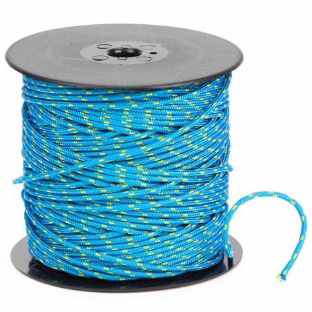 Cuerda trenzada poliéster 3 mm, fantasía azul-amarillo , cordón para pulseras, manualidades, exterior - 100 metros