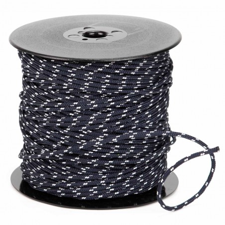 Cuerda trenzada poliéster 3 mm, fantasía Marino oscuro - blanco, cordón para pulseras, manualidades, exterior - 100 metros