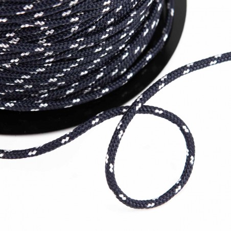 Cuerda trenzada poliéster 3 mm, fantasía Marino oscuro - blanco, cordón para pulseras, manualidades, exterior - 100 metros
