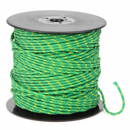 Cuerda trenzada poliéster 3 mm, fantasía verde-amarillo , cordón para pulseras, manualidades, exterior - 100 metros