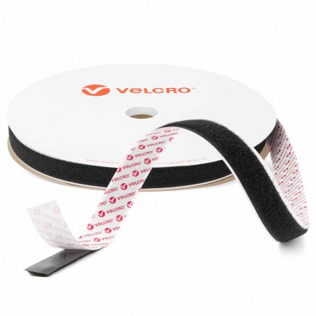 Cinta de VELCRO® adhesivo blanco / negro 20 mm  - Rollo 25 metros