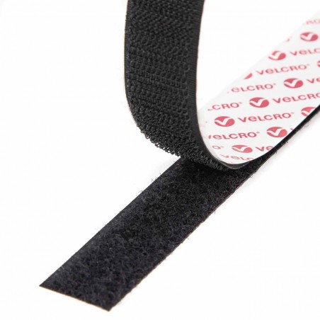 Cinta de VELCRO® adhesivo blanco / negro 20 mm  - Rollo 25 metros