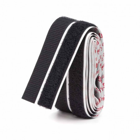 Cinta de VELCRO® adhesivo stick on pelo y gancho negro 20mm x 1m