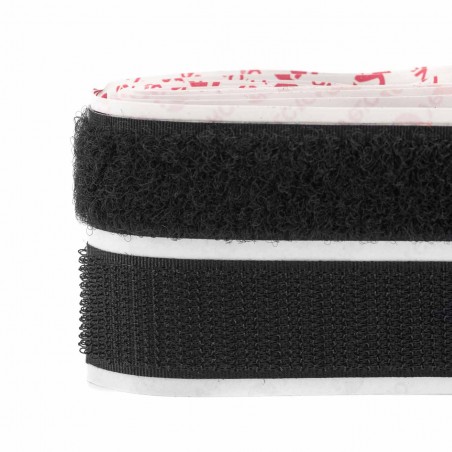 Cinta de VELCRO® adhesivo stick on pelo y gancho negro 20mm x 1m