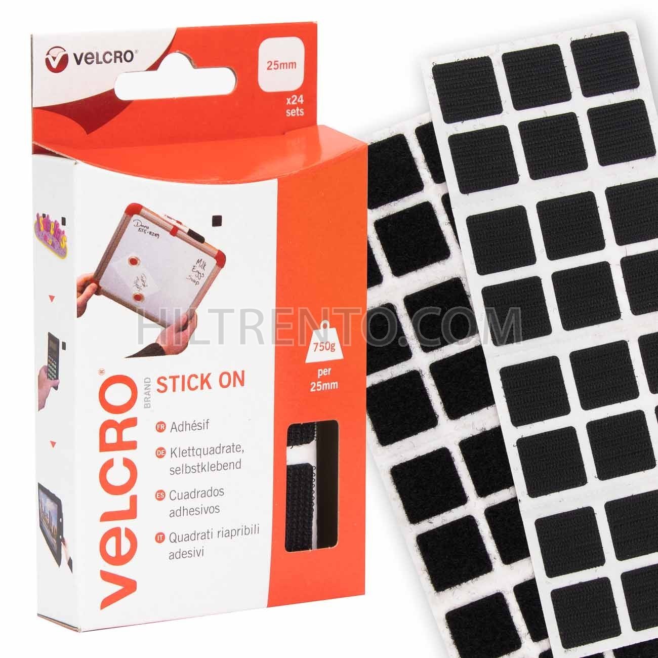 Cuadrados de VELCRO® adhesivo stick on negro - 24 uds