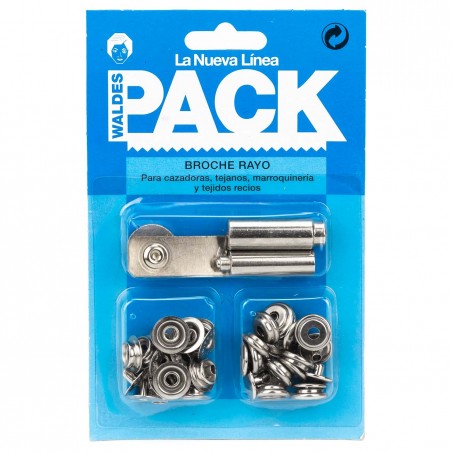 Botón broche Waldes Rayo 8100, 14 mm latón níquel - Pack 40 uds