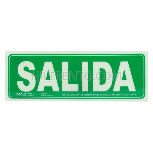 Cartel "salida" luminiscente 30x20,5 cm