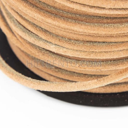 Cordón 3 mm redondo de cuero serraje beig-...