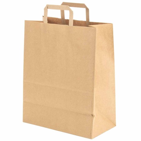 Bolsa papel kraft marrón con asa plana 32+17x40 cm, 100 g/m² - Pack 50 uds