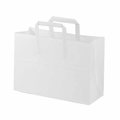 Bolsa papel blanca con asa plana 32+12x22 cm, 100 g/m² -...