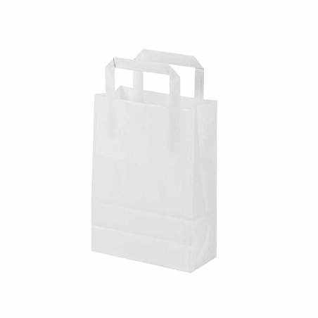 Bolsa papel blanca con asa plana 18+8x24 cm, 80 g/m² - Pack 100 uds