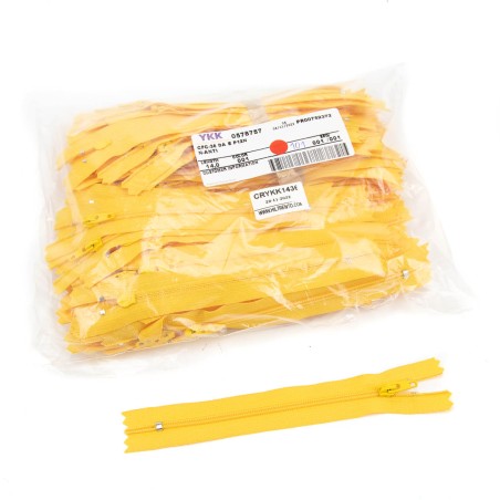 Cremallera YKK espiral malla 3 - 14 cm color amarillo 001- Pack 100 uds.