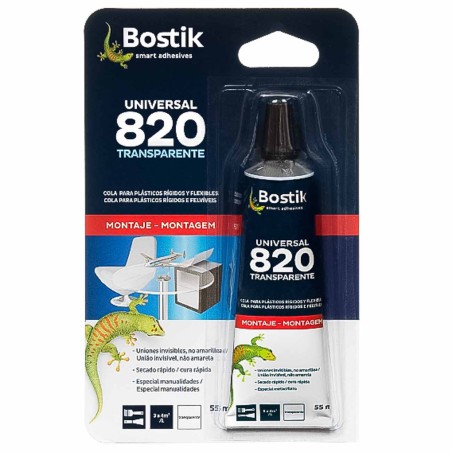 Cola de contacto transparente para plásticos rígidos y flexibles Bostik 820 - Blíster 55 ml