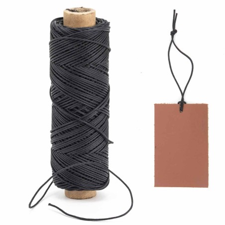 Cordón redondo fino encerado negro, algodón, 1.5 mm, para etiquetas - Rollo 100 metros
