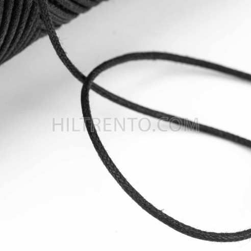 Cordón redondo fino encerado negro, algodón,...
