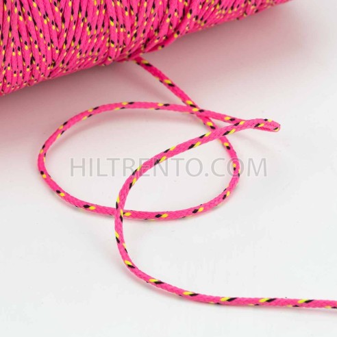 Cordón trenzado poliéster 2.5 mm, Rosa-Negro -...