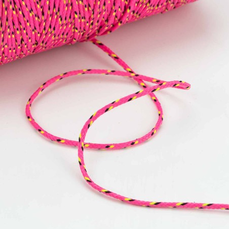 Cordón trenzado poliéster 2.5 mm, Rosa-Negro - 400 metros