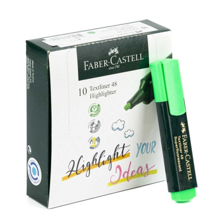 Marcador fluorescente punta biselada 5 mm Faber-Castell TEXTLINER 48 verde - Caja 10 uds